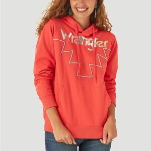 WRANGLER RETRO‎ Sweatshirt Hoodie Orangee Pink Top Size L Metallic Logo Casual